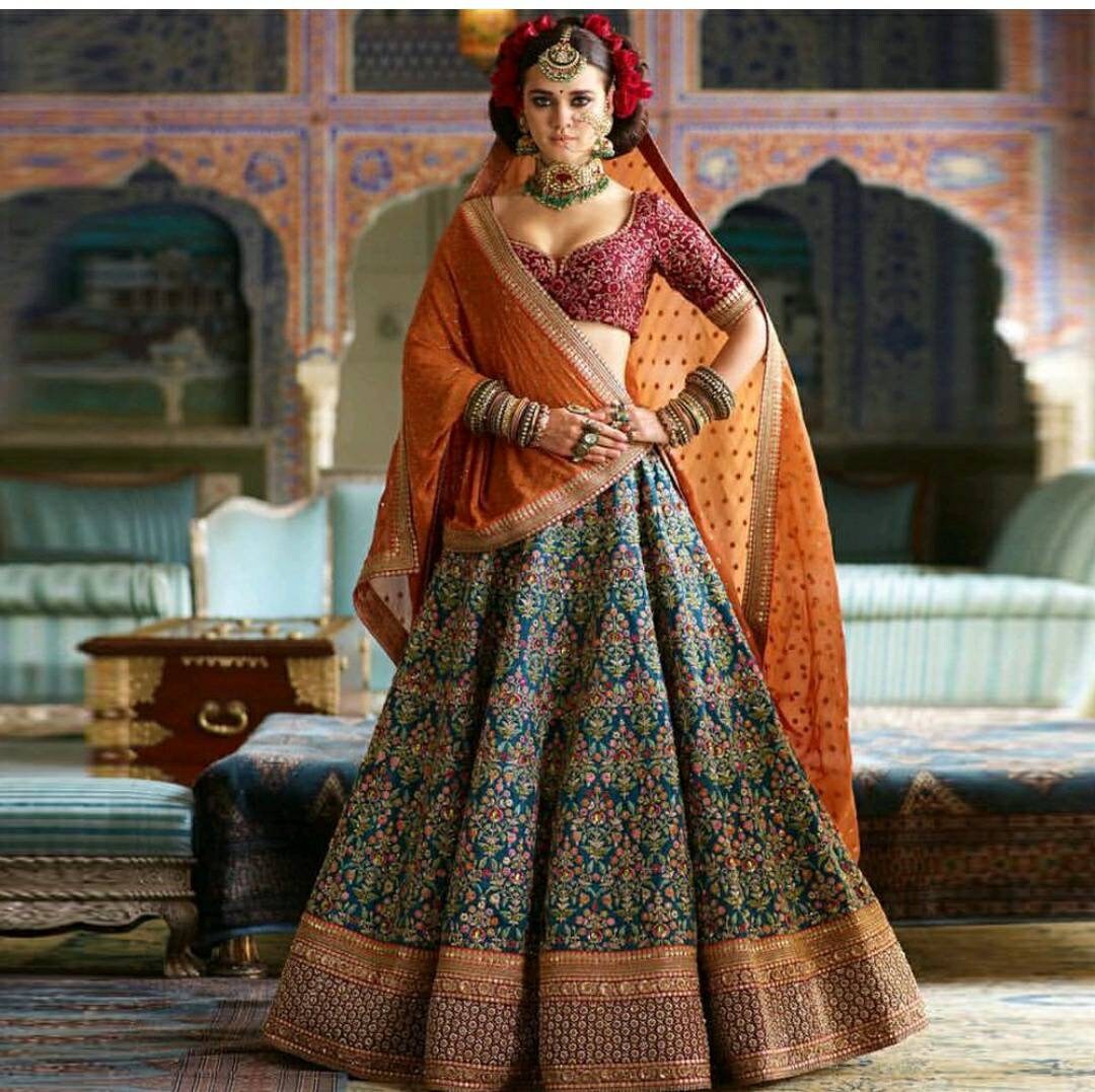 blue colour wedding lehenga
