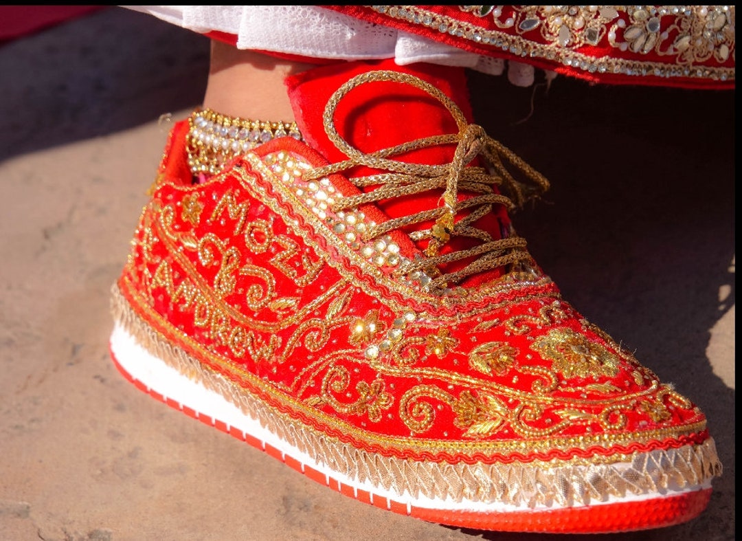 Indian Wedding Shoes Red Embroidered Shoes Personalized Bridal