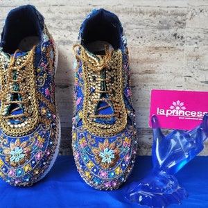 PERSONALIZED Heavily Embroidered Low Top / Platform Trainers Creative Indian Royal BRIDAL SNEAKERS For Dance Lace Work Shoes Gift For Her