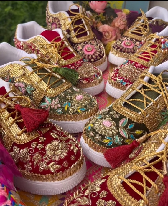 Buy Cinderella Shoes, Unique Creative Bridal Sneakers, Wedding Shoes,  Bridal Shoes Embroidered, Indian Wedding Shoes, Custom Sneakers Dance Shoe  Online in India - Etsy