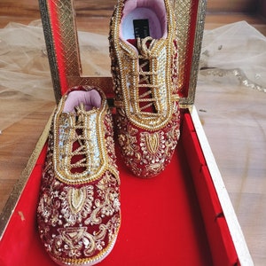 Bridal Shoes Custom Made Bridal Sneakers Embroidered Shoes Custom Wedding Shoes Indian Wedding Sneakers Personalized Order Low Top Trainers