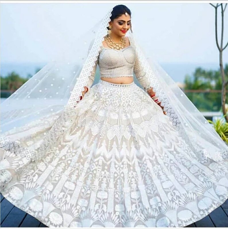 white ghagra dress