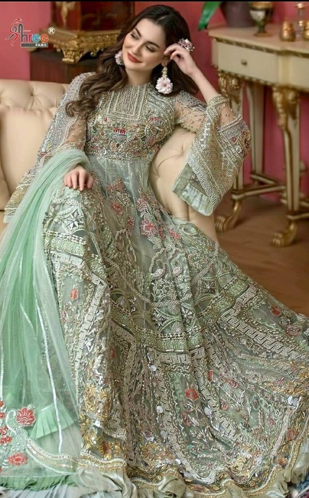 Buy Anarkali Gown Heavily Embroidered Bridal Suit Pakistani Online ...