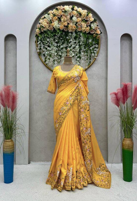 Soft Dola Silk Saree, Indian Ethnic Wear, Wedding Guest Wear, Bridal Collection, Gift for Her, Haldi Outfit, Yellow Sari, Bridal Collection - Etsy Soft Dola Silk Saree, Indian Ethnic Wear, Wedding Guest Wear, Bridal Collection, Gift for Her, Haldi Outfit, Yellow Sari, Bridal Collection - Etsy