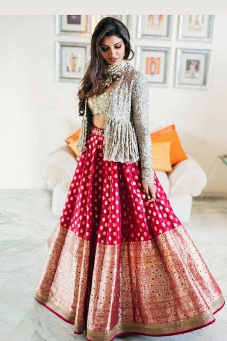 Indo western dress crop top and skirt fusion wear jacket image 0