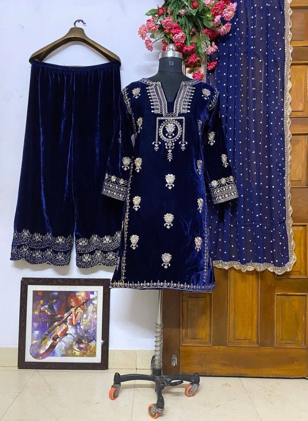 Velvet and top jamawar dresses