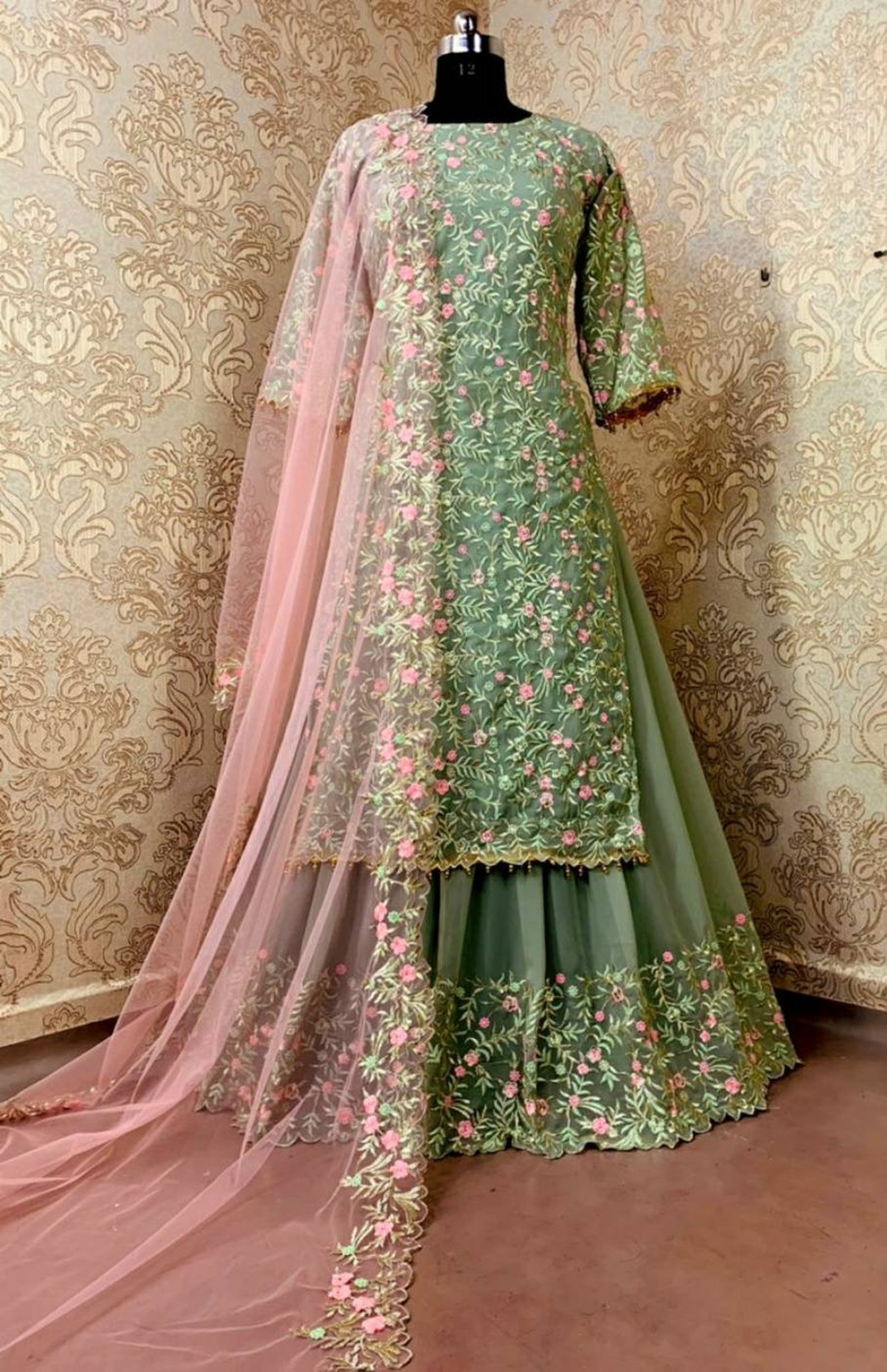 Indian lacha suit semi stitched dress embroidered set party Etsy