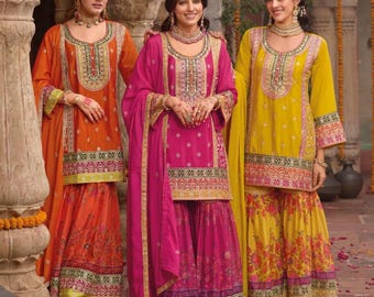 Sharara Suits, Readymade Sets, Pakistani Style, Indian Ethnic Wear, Bridal Collection, Wedding Guest Wear, Mehendi dresses, Haldi Outfits