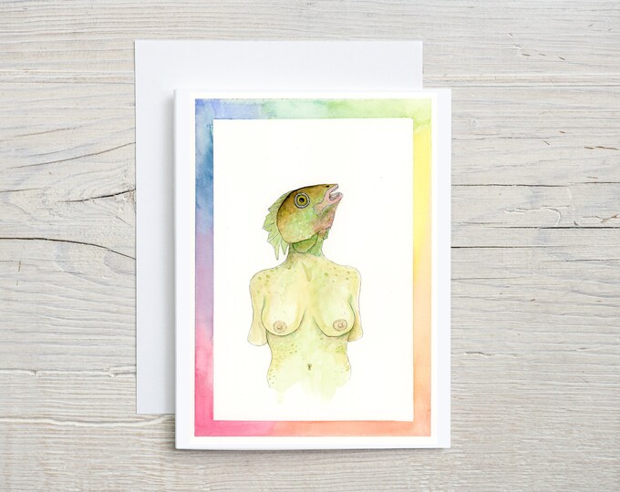 Mermaid Naked Woman Fish Note Card