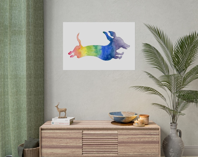 Rainbow Dachshund Art Print | Wall Art | Weenie Dog | Funny Dog Gift | Cute Dog Art | Dog Mom | Dog Dad | Dog Owner Gift | Dachshund Lover