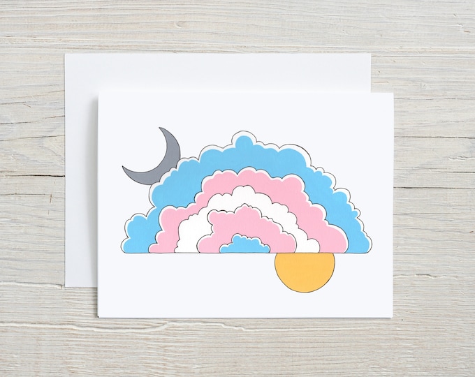 Blue Pink Fluffy Clouds Note Card