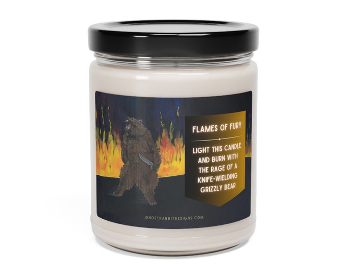 Funny Bear Candle | Raging Grizzly Bear | Mental Health Gift | Empowerment Gift Idea | Unscented And Scented Soy Candle | Gag Gift | Divorce