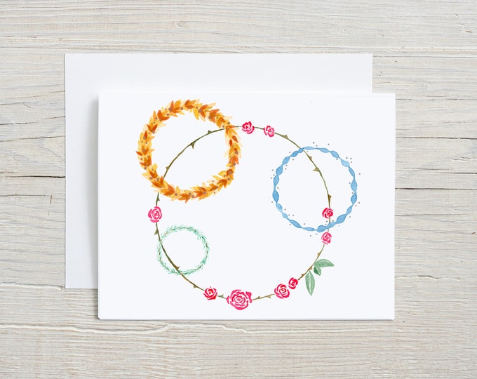 Botanical Wreaths Blank Note Card | Nice Flowers Card | Cute Watercolor Note Cards | Gift For Mom | Pretty Thank You Cards | Flower Crown