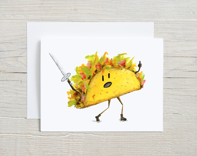 Fightin Taco Blank Note Card | Funny Greeting Card | Food Lover Birthday | Taco Blank Card | Mexican Food Gift | Taco Gift | Cute Food Gifts