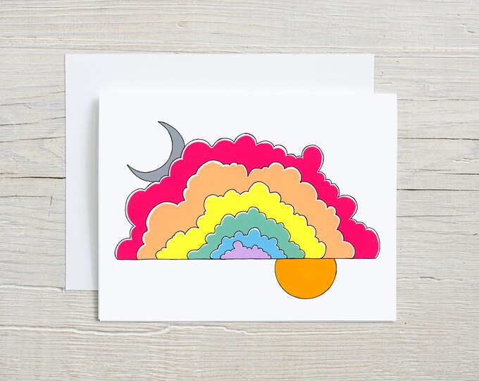 Rainbow Fluffy Clouds Blank Note Card