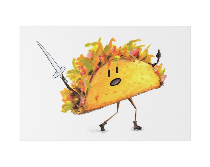 Funny Taco Wall Art | Fightin' Taco Canvas Print | Funny Food Art | Gift Taco Painting | Kitchen Art | Food Painting | Colorful Taco Print