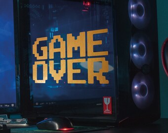 GAMER OVER Gold Sticker for Computer Tower Gamer Decal