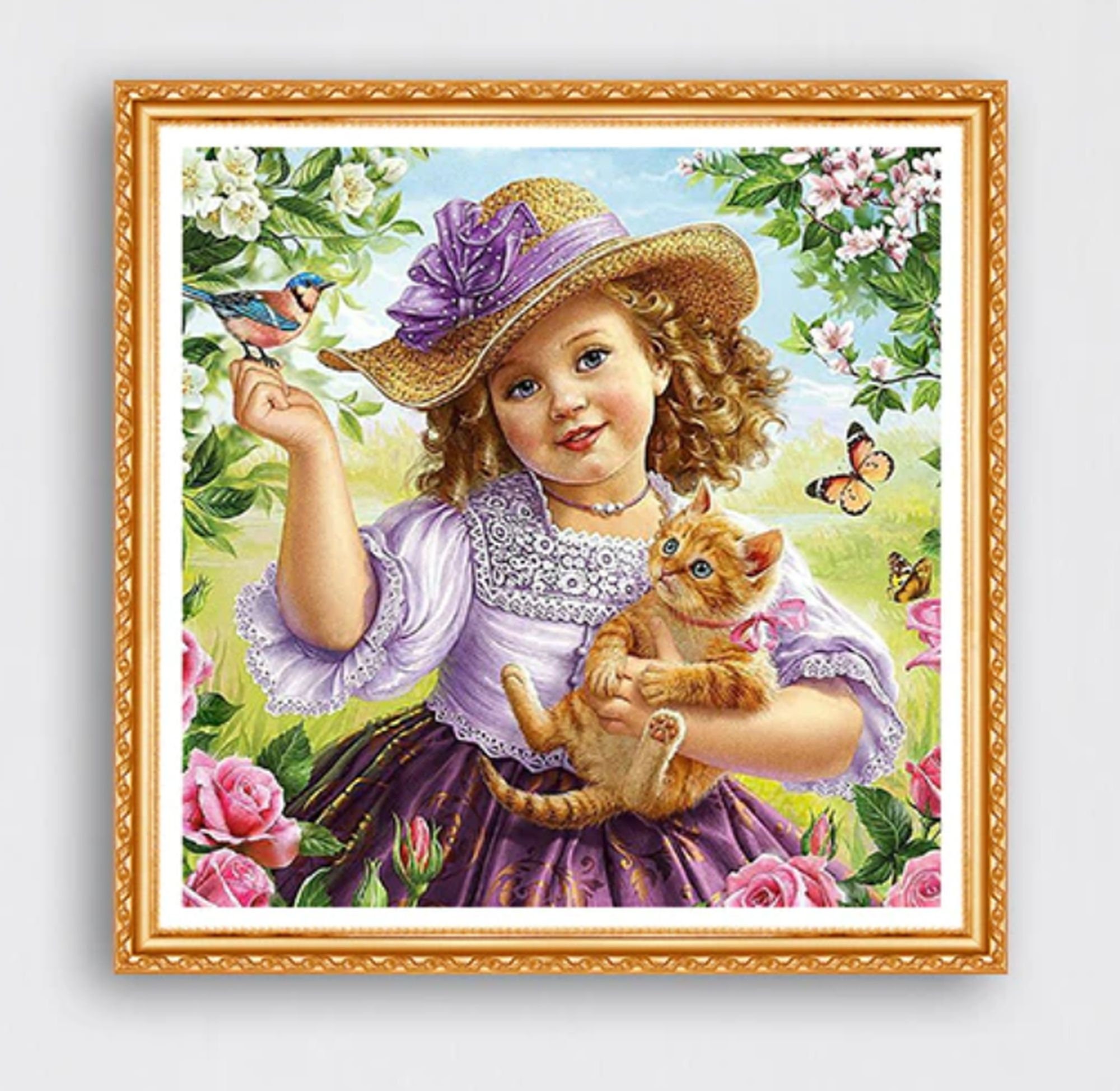 Girl's Room Wall Decor 5D Diamond Art for Kids Ages 8-12 DIY Kit Girl With  Cat 