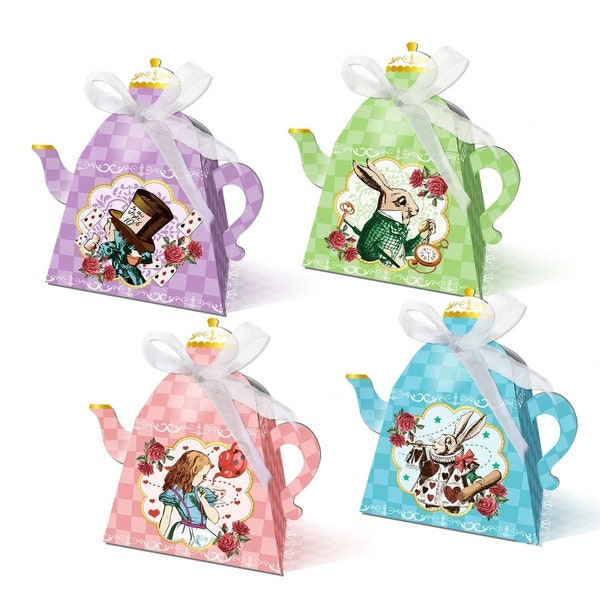 Alice in wonderland Mad hatter tea party theme, teapot shape gift favour box, shabby chic