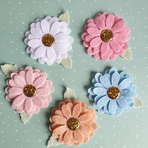 Handmade Felt Mix Pastel Flowers with leaf, Craft, Embellishment