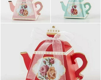 Teapot shape gift favour box, shabby chic, vintage