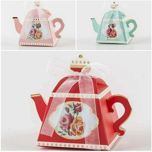 Teapot shape gift favour box, shabby chic, vintage