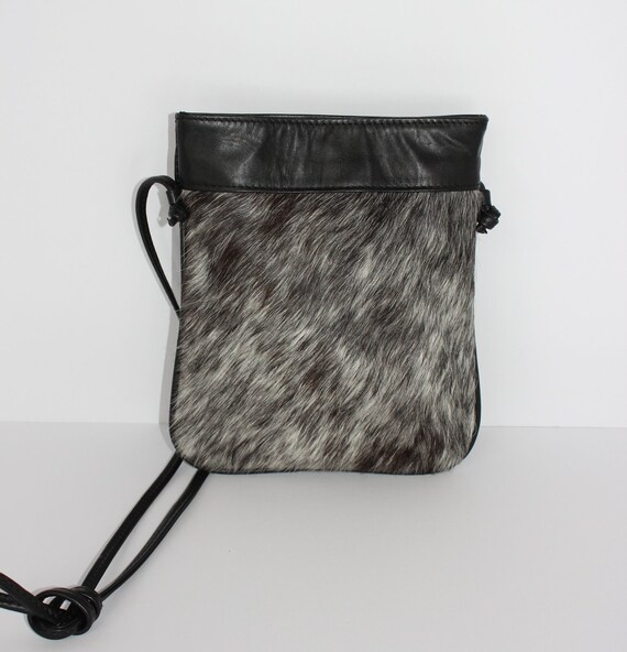 Cross Body Black And White Cowhide Purse Long Leather Etsy
