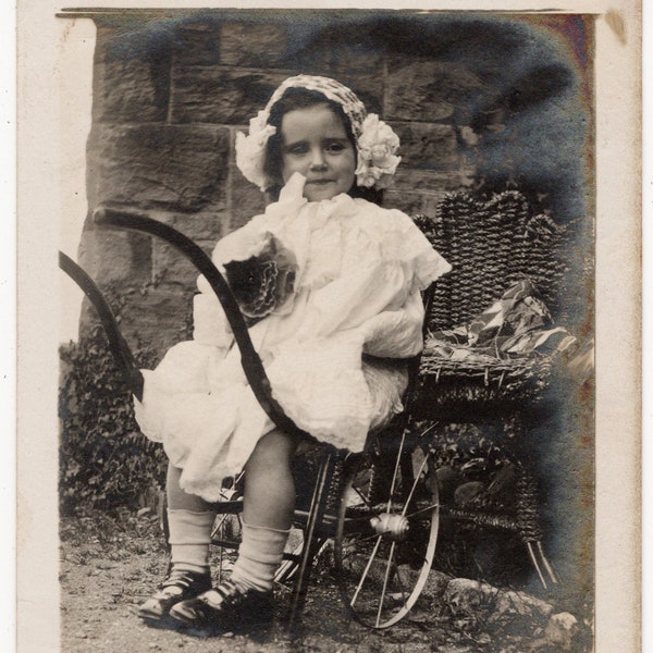 Edwardian Photo 'Girl in Pushchair' Children, Little Girl, 1900's Girl, Edwardian Girl, Doll's Pushchair, Vintage Photo, Rppc