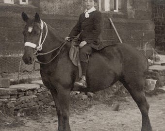 Vintage Boy Riding a Horse Photo, Antique Horse Postcard, Horse Rppc