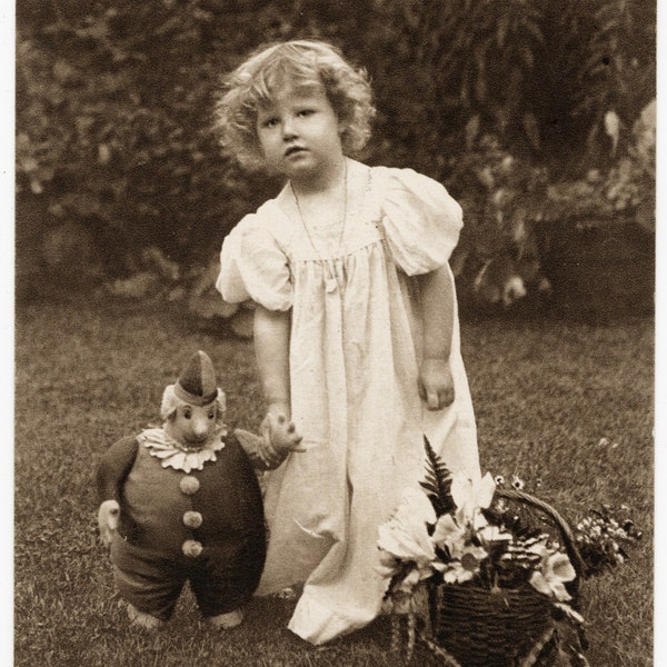 1910's Photo 'Child & Clown' Little Girl with a Toy Clown, Toys, 1910's Toys, Children, Toy Postcard, Antique Photo, Rppc