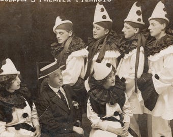 Vintage Pierrot Photo, Goodman's Premier Pierrots, Theatrical Postcard, Clown Rppc