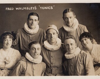 1910's Photo 'Fred Walmsley's Tonics' Pierrot Entertainers, Pierrot, Pierrot Postcard, Performers, Blackpool, Antique Photo, Rppc