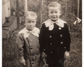 1910's Photo 'Jack & Maurice' Two Cheeky Boys, Brothers, Children, 1910's Children, Boys, Family Photo, Antique Photo, Rppc