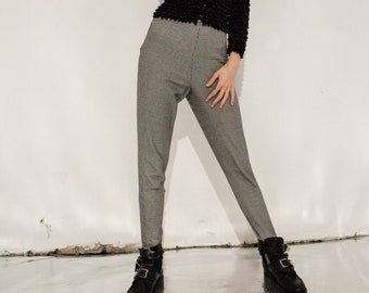 Vintage herringbone high waisted stirrup pants . Equestrian 80s stretchy elastic banana pants.