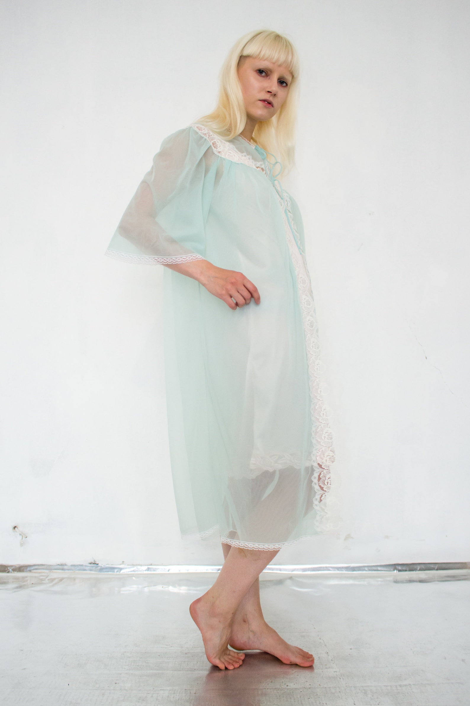 Vintage Angel Sleeved Light Green Robe / Lingerie Nightgown Etsy