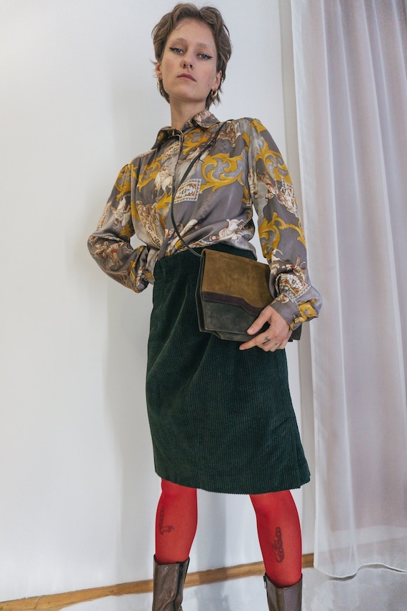 Vintage Jil Sander dark green corduroy skirt / Kne