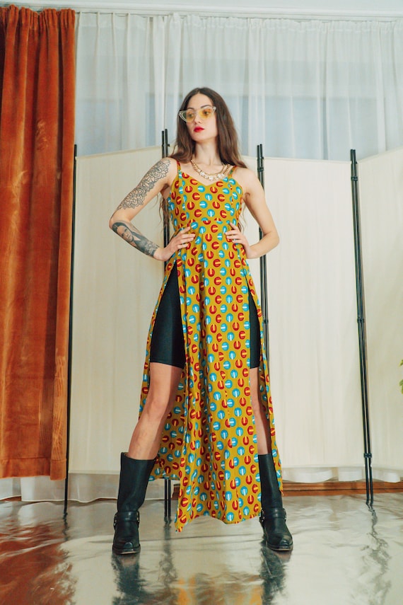 Unique deep split boho maxi dress / Spaghetti str… - image 1