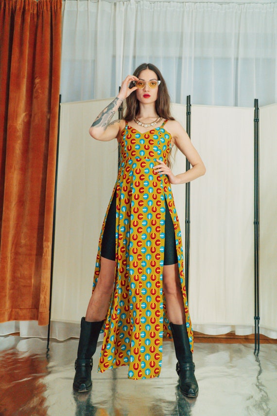 Unique deep split boho maxi dress / Spaghetti str… - image 4