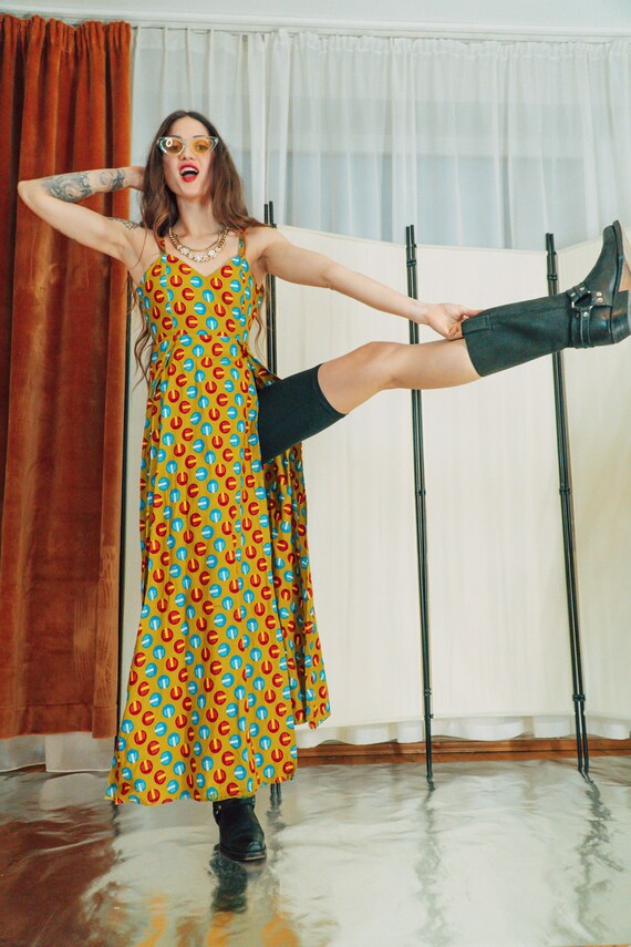 Unique deep split boho maxi dress / Spaghetti str… - image 3