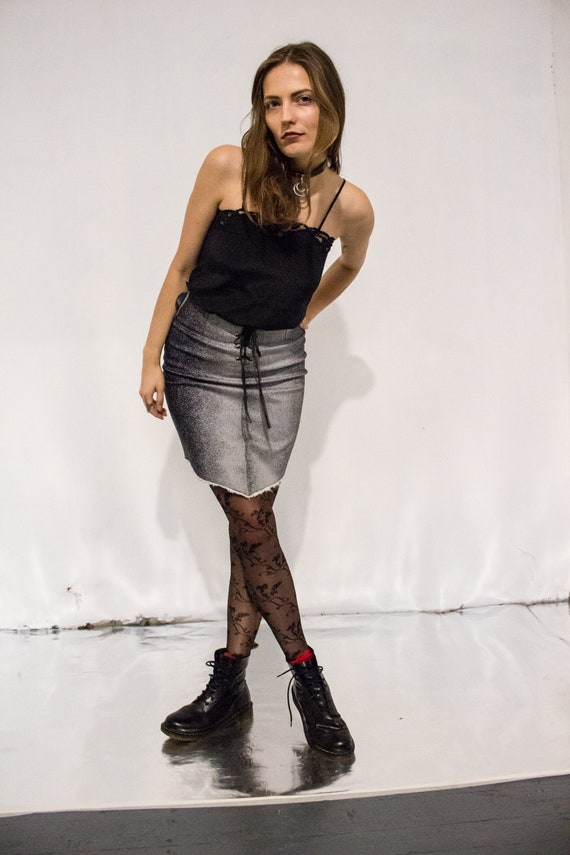 Vintage 90s Grunge Grey Lace up Front Midi Skirt V Shape Stretchy Alternative Pencil Skirt Etsy Australia