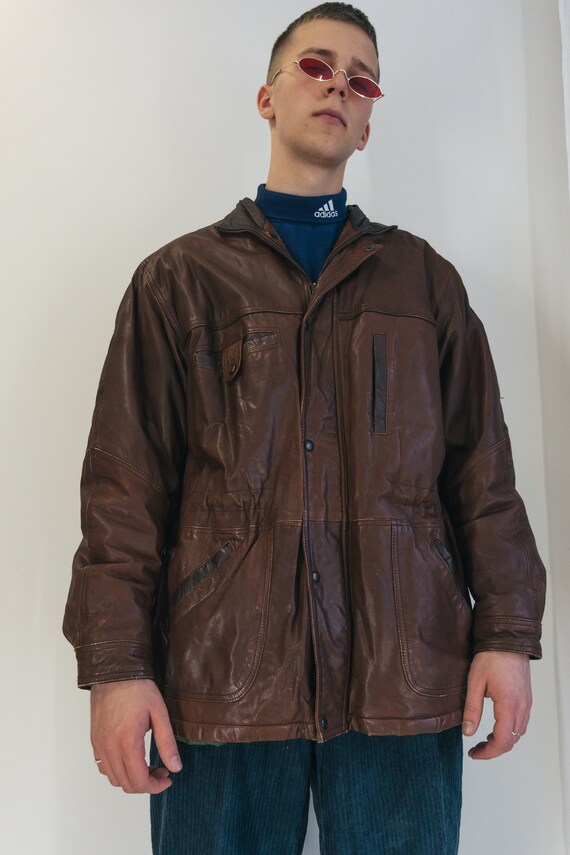 90s Vintage Brown Leather Jacket 2XL