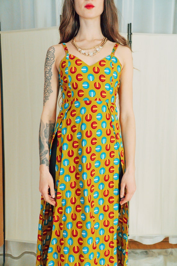 Unique deep split boho maxi dress / Spaghetti str… - image 9