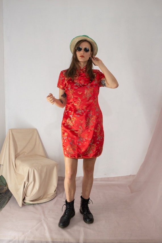 knee length dresses for ladies Butterfly Pattern Mini Cheongsam Retro Lace Chinese Dress White / XXL main image 0