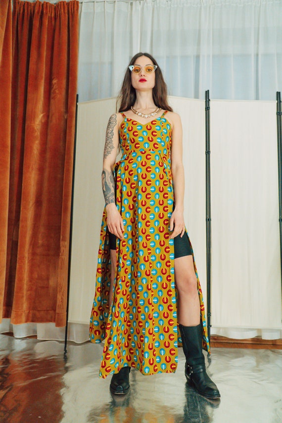 Unique deep split boho maxi dress / Spaghetti str… - image 2