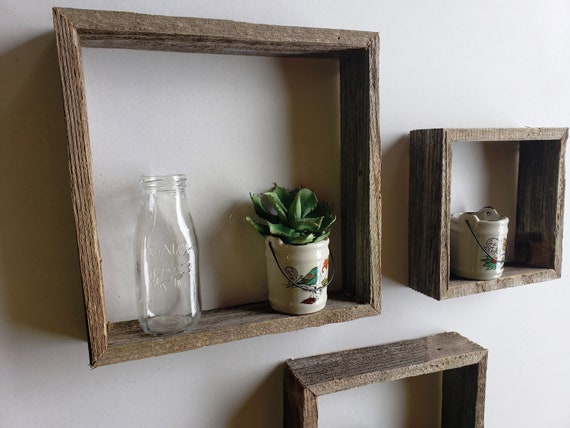 Reclaimed Wood Floating Shelves Set Of 3 Etsy