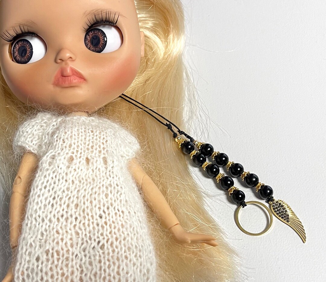 BLYTHE Pull Strings, Black Onyx, 22k Gold Plated CZ Angel Wing, Blythe