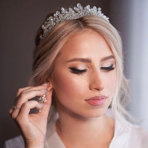 Quinceanera crown, Bridal crystal halo crown, Quince crown, Royal tiara, Silver tiara, Crystal headband, Wedding Hairpiece, Bride tiara image 1