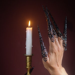 Black finger claws, Gothic Claw Rings, Witch Nail Claws, Armour Rings Gloves, Gothic clothes, Pagon Dark Nail, Dark Vampire Jewelry, Dragon