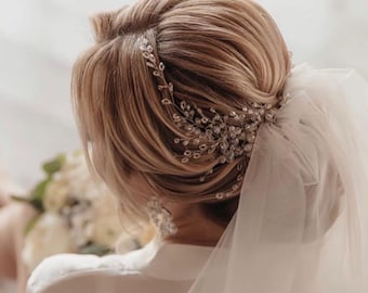 Bridal headpiece, crystal Wedding hair piece, Wedding headpiece, Rhinestone headpiece, Pearl hair piece, Celestial wedding, Bridal hair vine