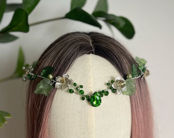 Woodland crown, Elven crown, Fairy headpiece, Elven circlet, Emerald crown, Wedding headpiece, Elven bridal crown, Floral crown cosplay elf